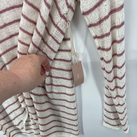 Éclat Womens Striped Pullover Sweater Acrylic Hi Low Hem Pink Cream Medium NEW - Picture 5 of 10